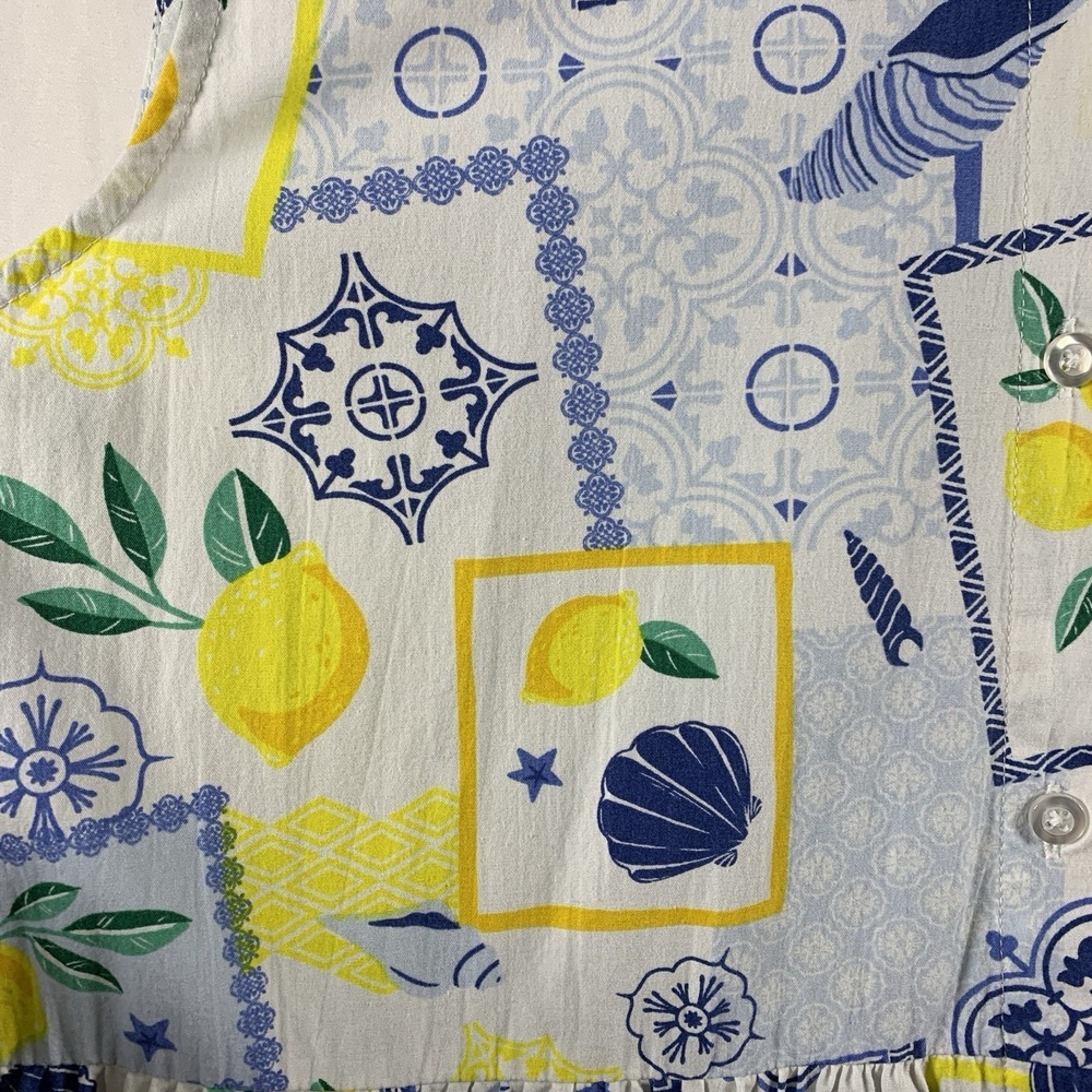 Womens Lemon Print Cotton Button Front Midi Shirt Dress Size L Summer Vacation - Picture 3 of 9